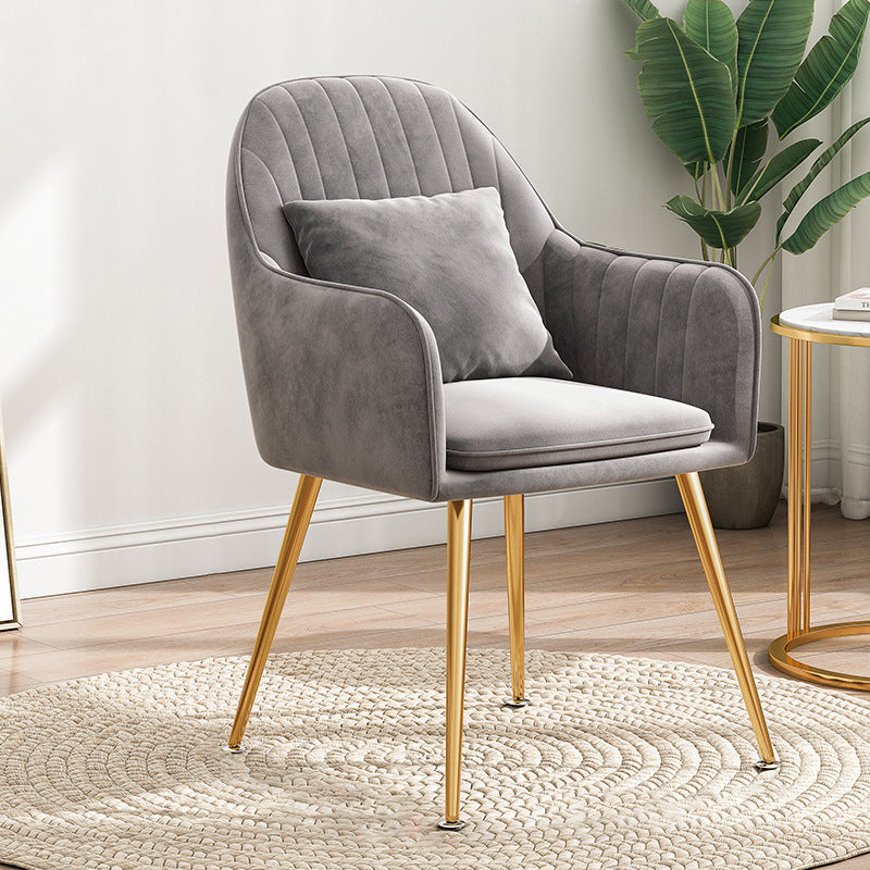 Scandinavian Curved Velvet Metal Dining Chair — Gray Seat + Black Legs