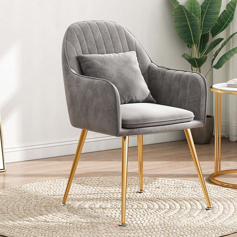 Scandinavian Curved Velvet Metal Dining Chair — Gray Seat + Black Legs