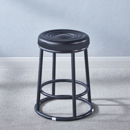 Modern Leather Steel Cotton Round Bar Stool — Black