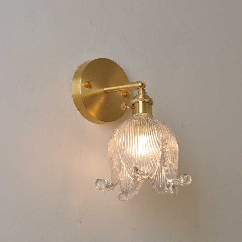 Vintage Japanese Brass Glass Bellflower Sconce — Clear / 220V-240V For UK/AU