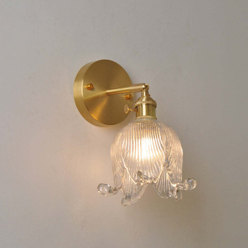 Vintage Japanese Brass Glass Bellflower Sconce