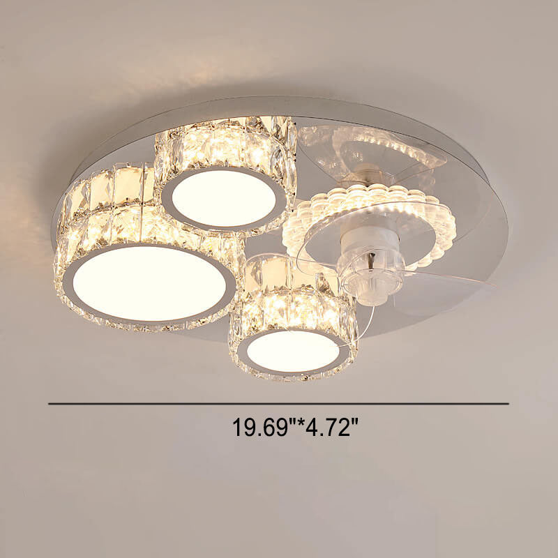 Modern Crystal Stainless Steel LED Flush Mount Fan Light