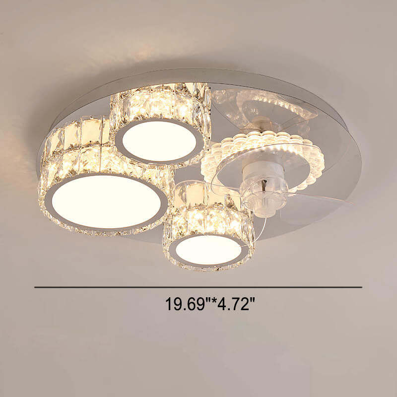 Modern Crystal Stainless Steel LED Flush Mount Fan Light