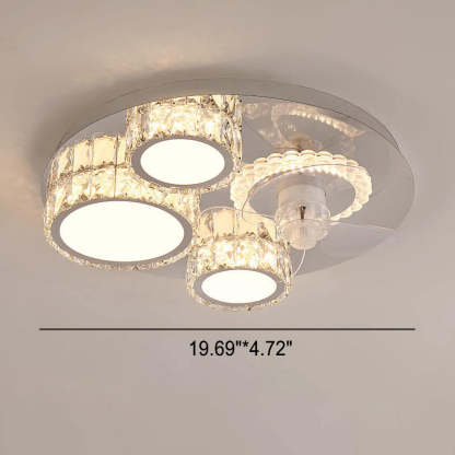 Modern Crystal Stainless Steel LED Flush Mount Fan Light