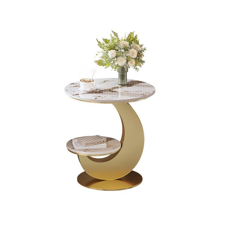 Minimalist Round Iron Slate 2-Tier Coffee Table