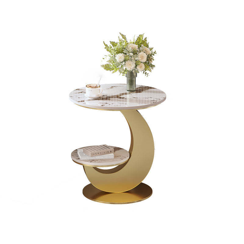 Minimalist Round Iron Slate 2-Tier Coffee Table