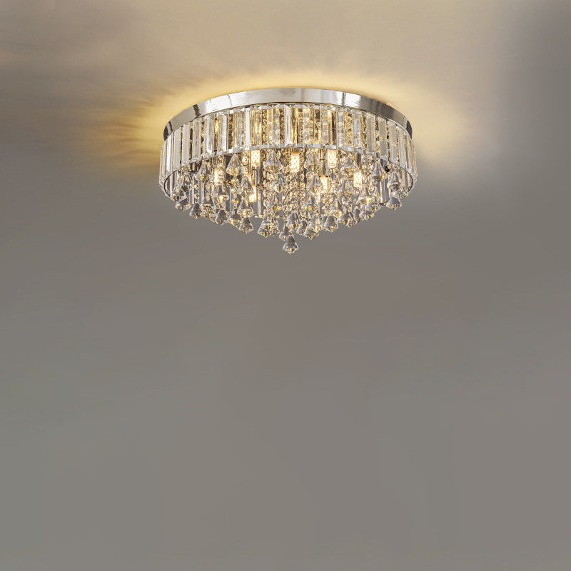 Modern Round Iron Crystal Beads 6/9-Light Flush Mount