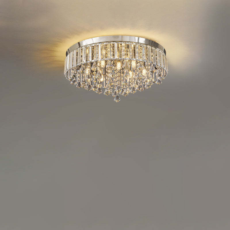 Modern Round Iron Crystal Beads 6/9-Light Flush Mount