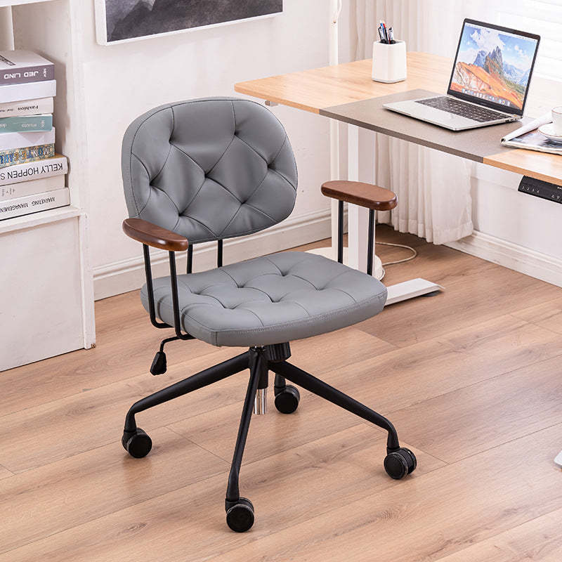 Minimalist Leather Wood Steel Armchair — Caramel