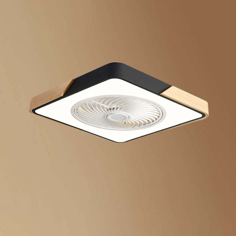 Nordic Macaron Square Wood LED Flush Mount Fan Light