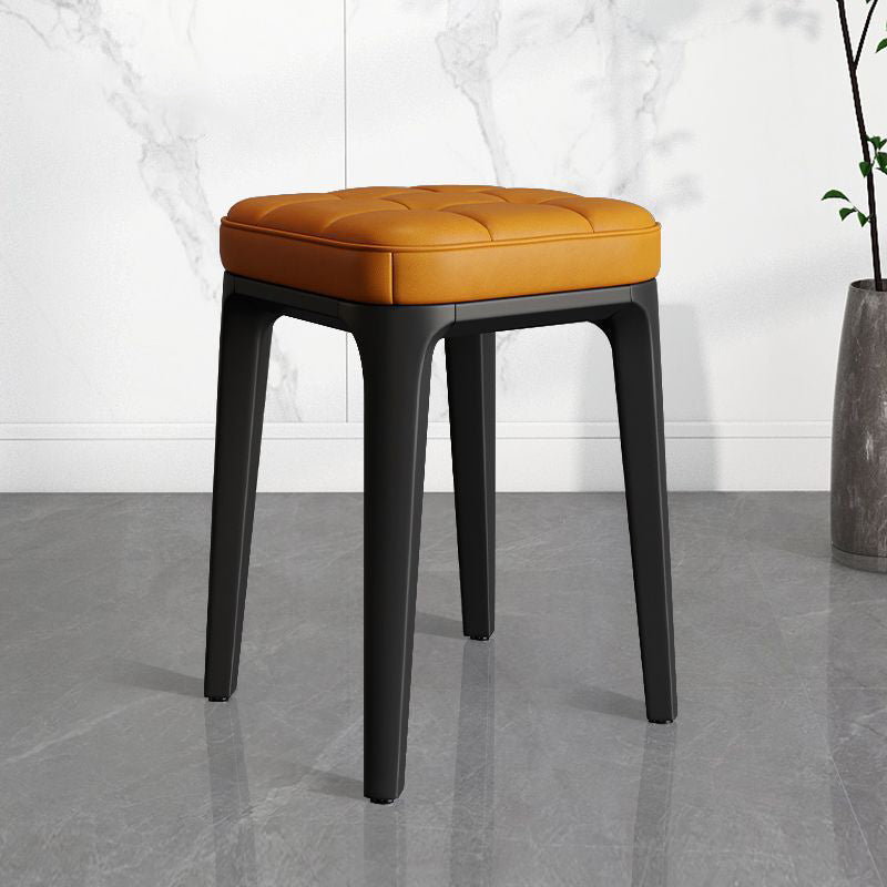 Contemporary Plaid Microfiber Leather Square Vanity Stool