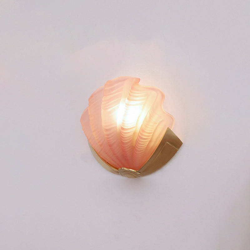 Art Deco Shell Brass Glass Wall Sconce