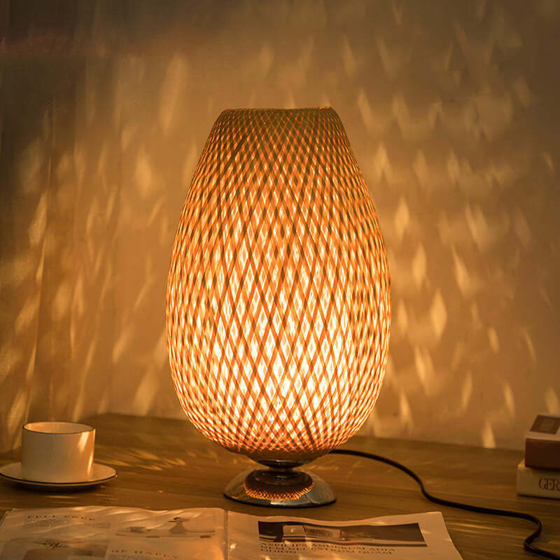 Chinese Bamboo Weaving Oval Table Lamp