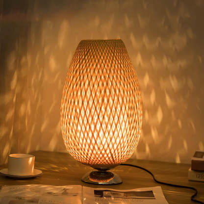 Chinese Bamboo Weaving Oval Table Lamp