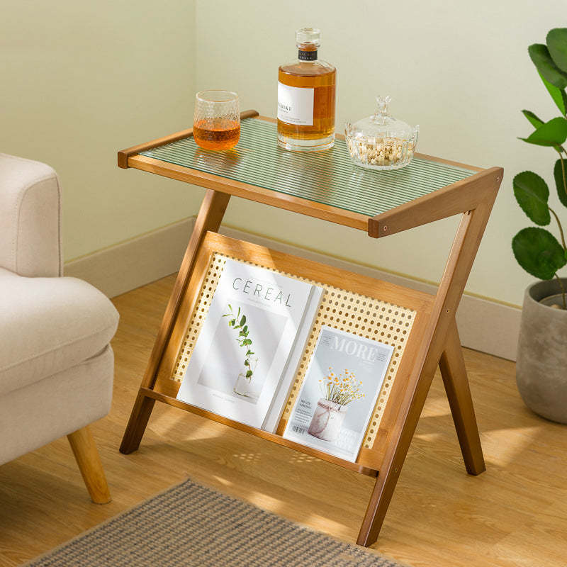 Geometric Bamboo Glass Side Table