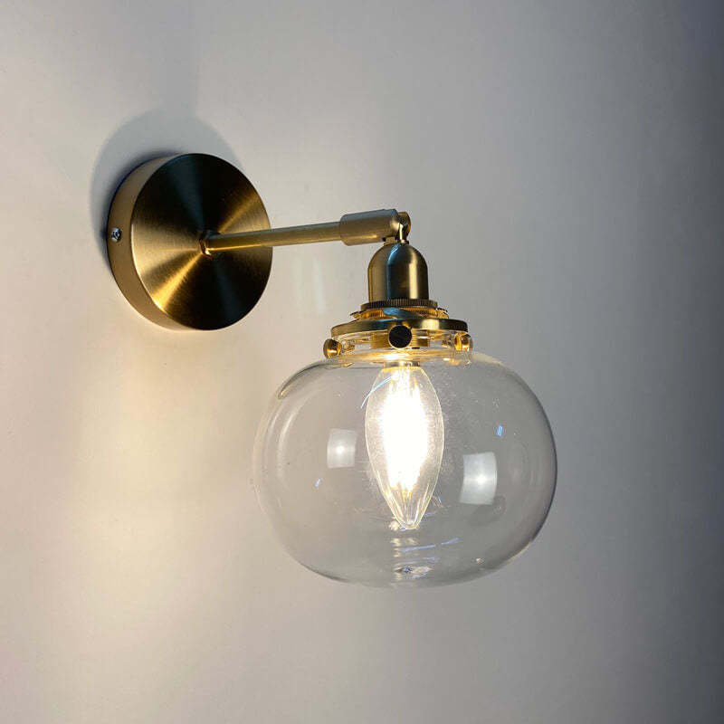 Japanese Vintage Glass Ball Brass Sconce — Clear Stripe / 220V-240V For UK/AU
