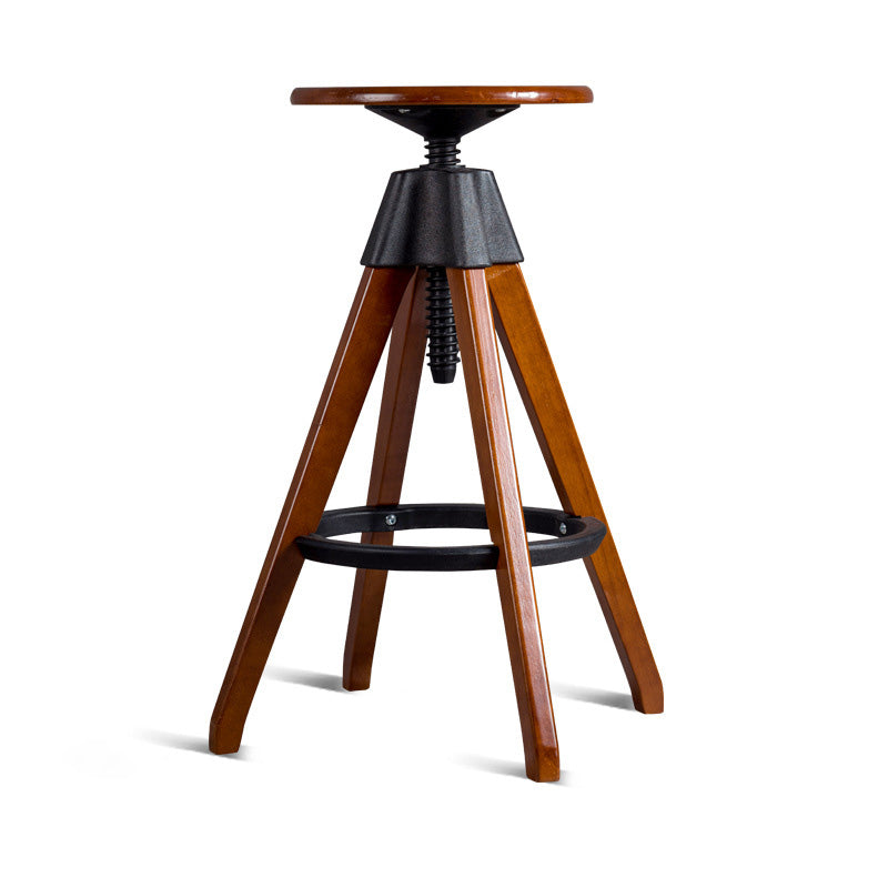 Vintage Solid Wood Nylon Adjustable Swivel Counter Stool