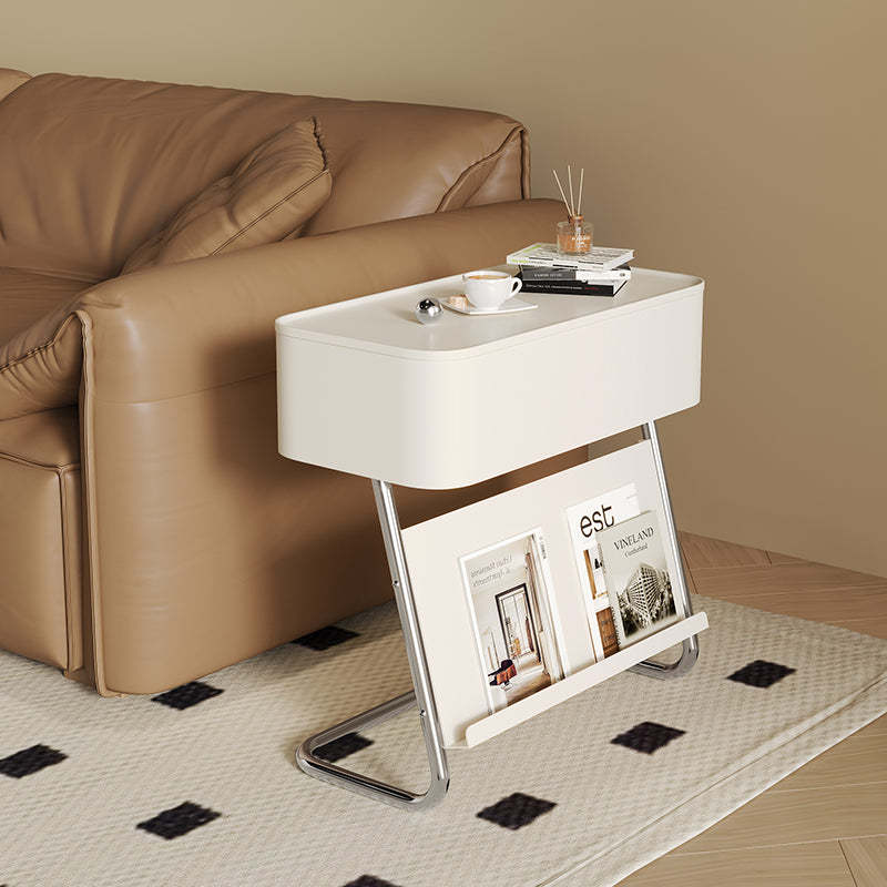 Nordic Rotating L-Shape Steel End Table — White Tabletop + Silver Carbon Steel Frame