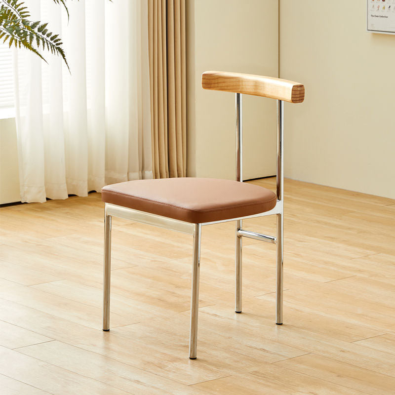 Nordic Half-Round Leather Metal Wood Dining Chair