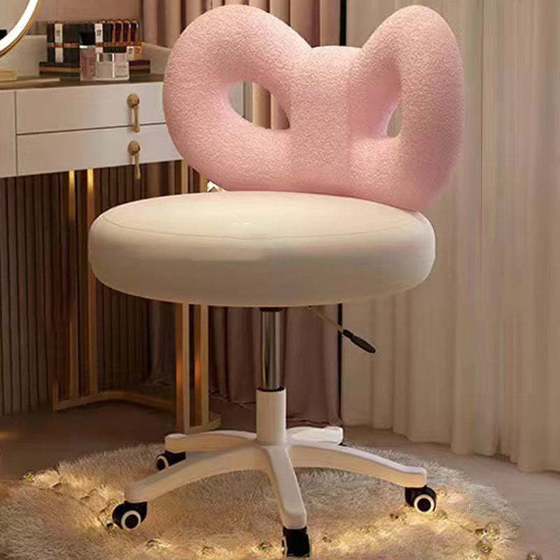 Modern Art Deco Lambswool Leather Round Vanity Stool