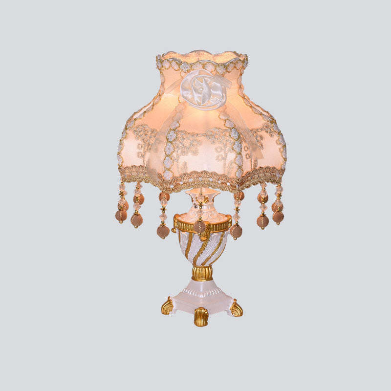 European Luxury  Fabric Lace Resin 1-Light Table Lamp
