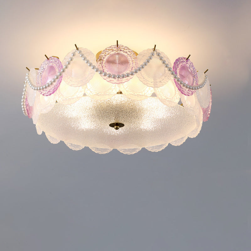 French Shell Textured Glass Pearl Ceiling Light