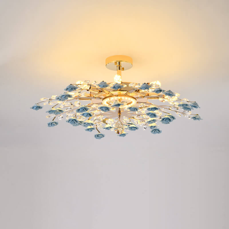Modern Luxury Rose Iron Ceramic Crystal Chandelier