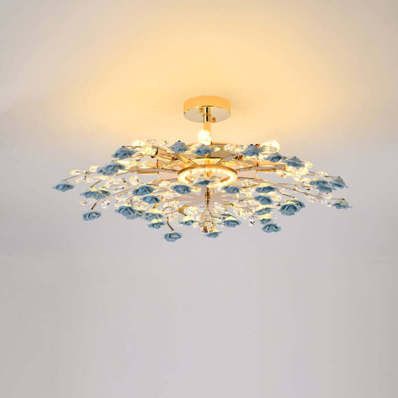Modern Luxury Rose Iron Ceramic Crystal Chandelier