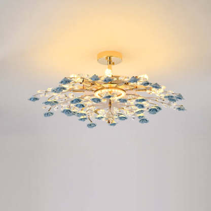 Modern Luxury Rose Iron Ceramic Crystal Chandelier