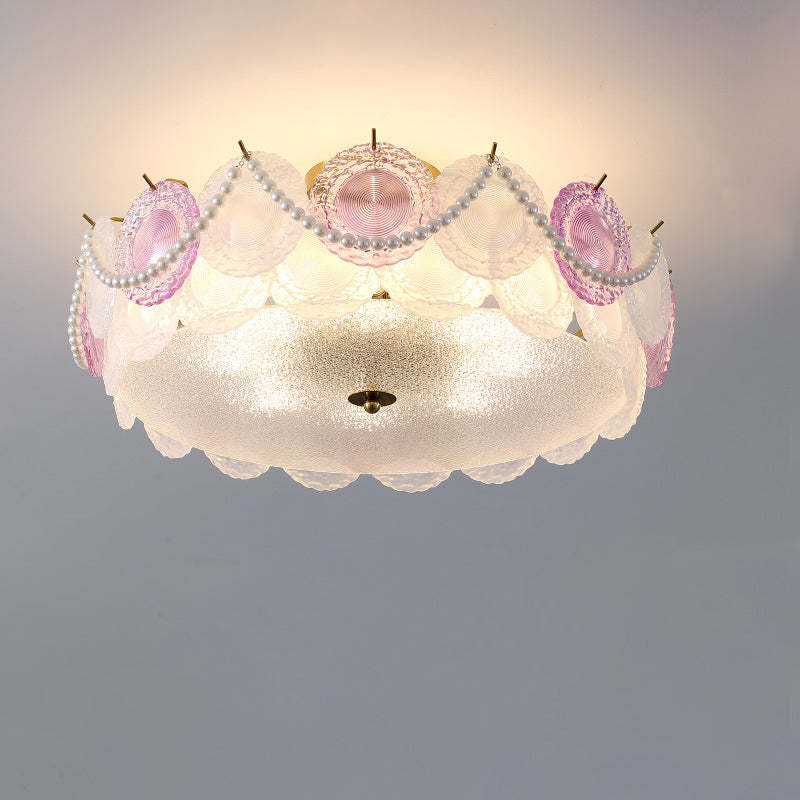 French Shell Textured Glass Pearl Ceiling Light