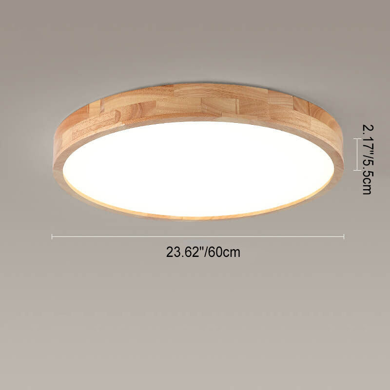 Minimalist Solid Wood Round Tatami LED Flush Mount Light