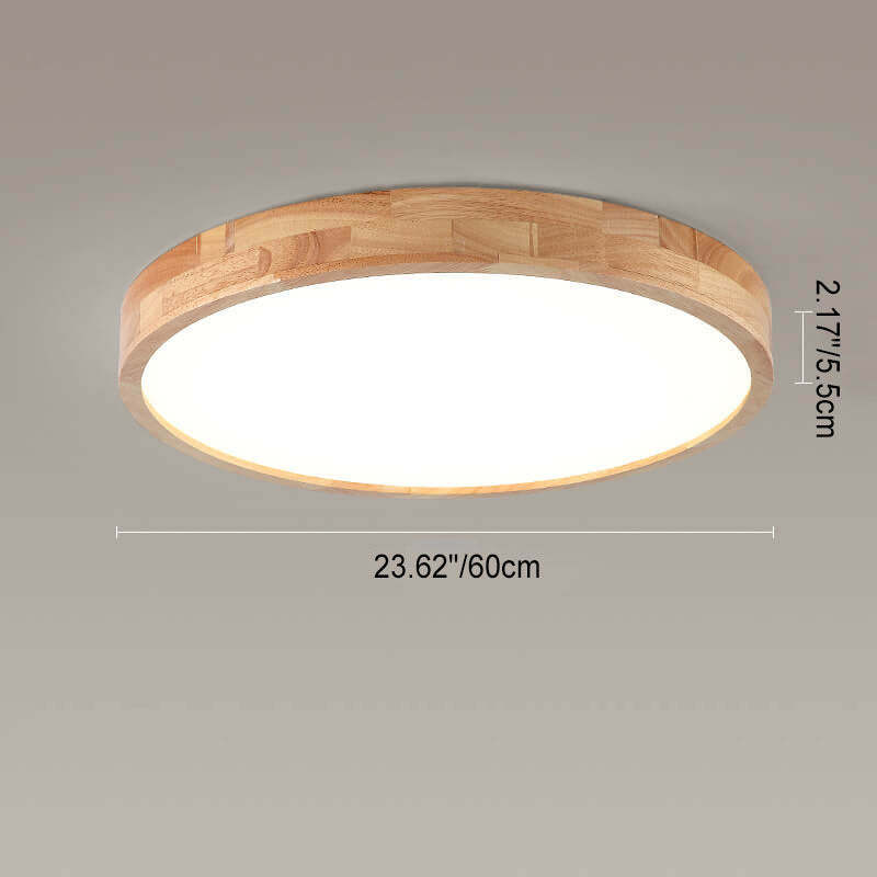 Minimalist Solid Wood Round Tatami LED Flush Mount Light