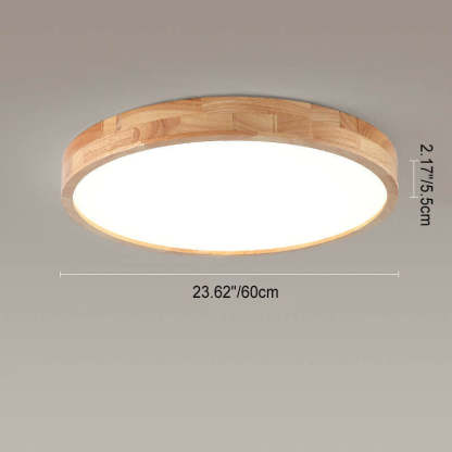 Minimalist Solid Wood Round Tatami LED Flush Mount Light