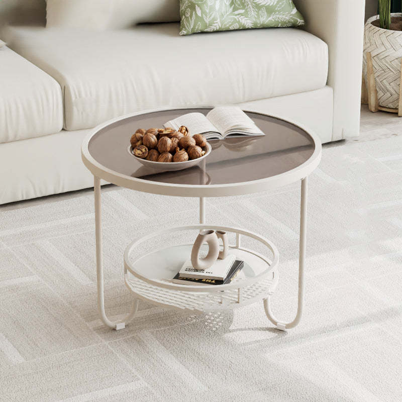 Modern Round Striped Glass Metal Coffee Table — Black / Striped Glass