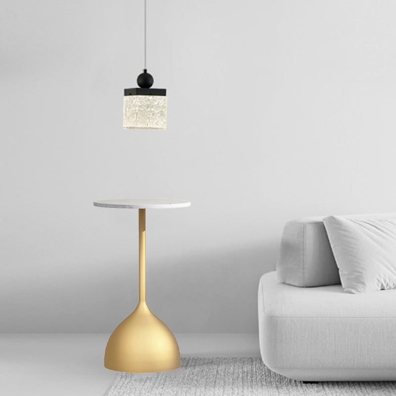 Minimalist Round Iron Marble End Table — White / Gold