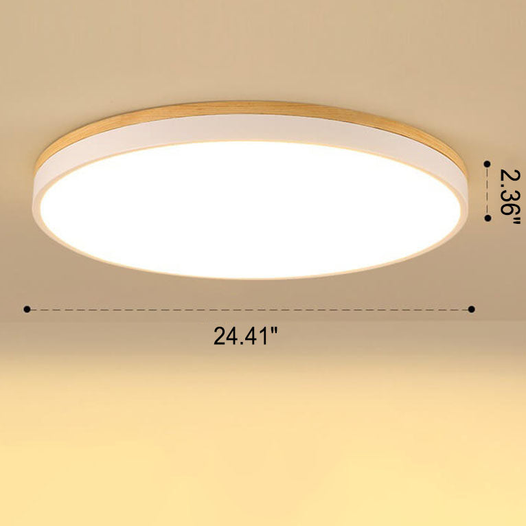 Nordic Solid Wood Round LED Flush Mount Light - D1181