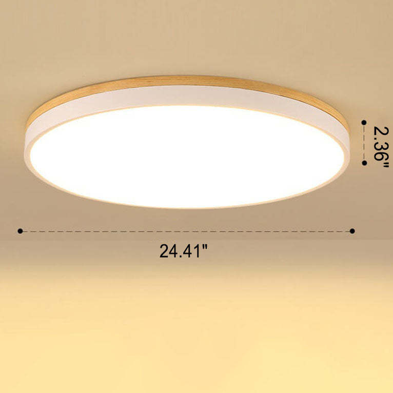 Nordic Solid Wood Round LED Flush Mount Light - D1181