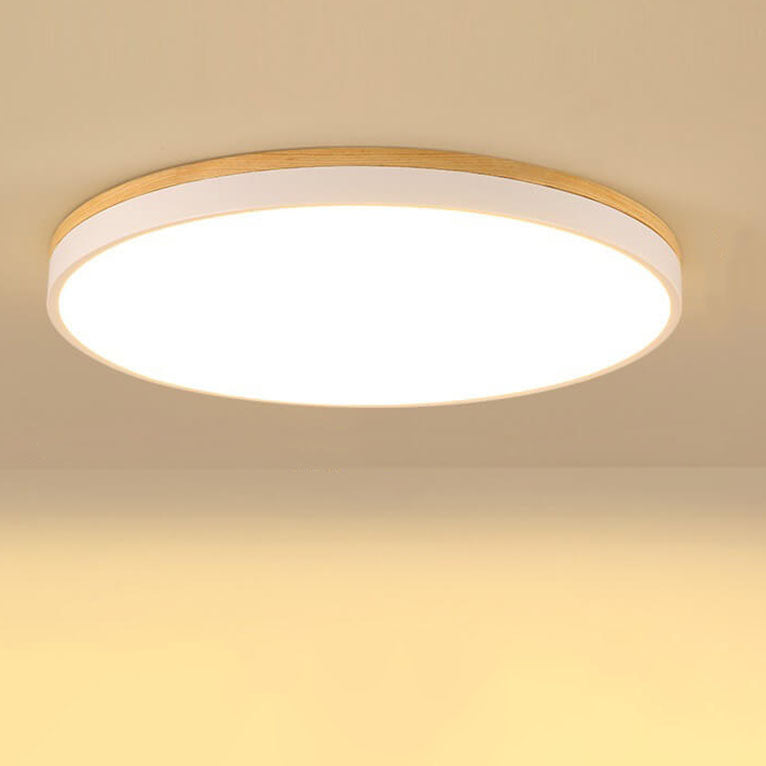 Nordic Solid Wood Round LED Flush Mount Light - D1181