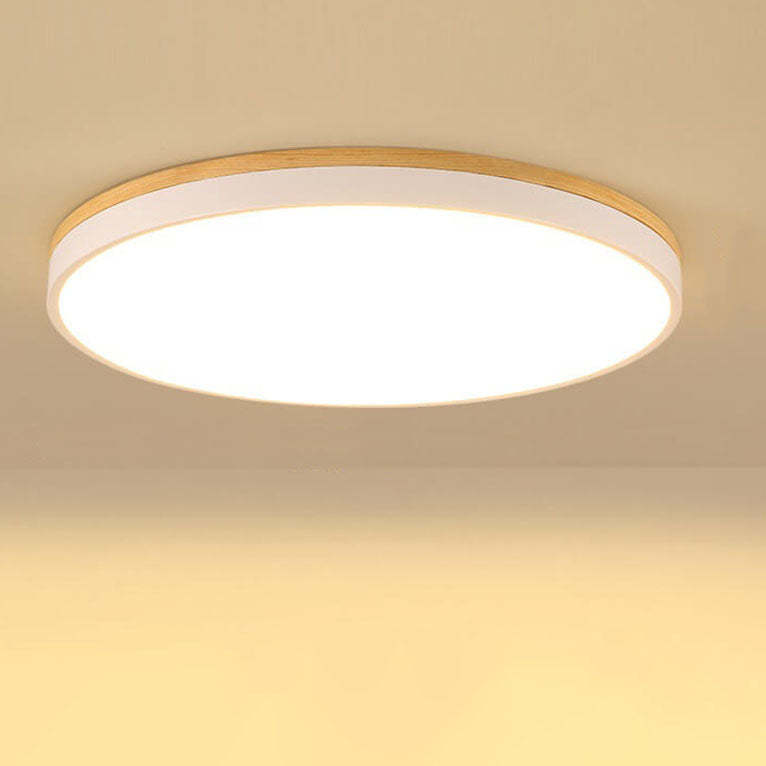 Nordic Solid Wood Round LED Flush Mount Light - D1181