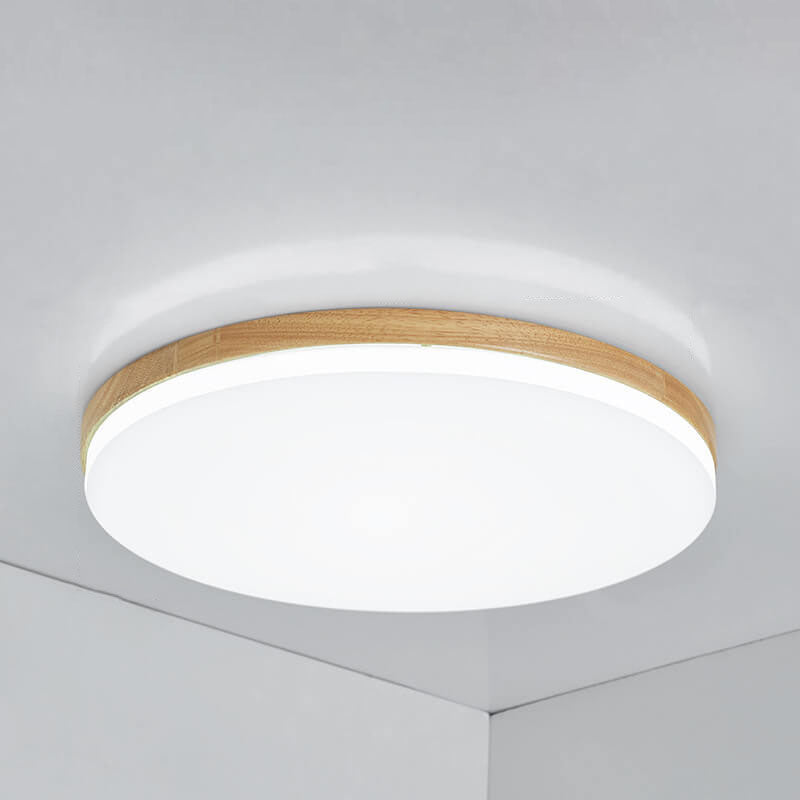 Nordic Solid Wood Round LED Flush Mount Light