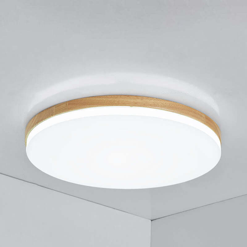 Nordic Solid Wood Round LED Flush Mount Light