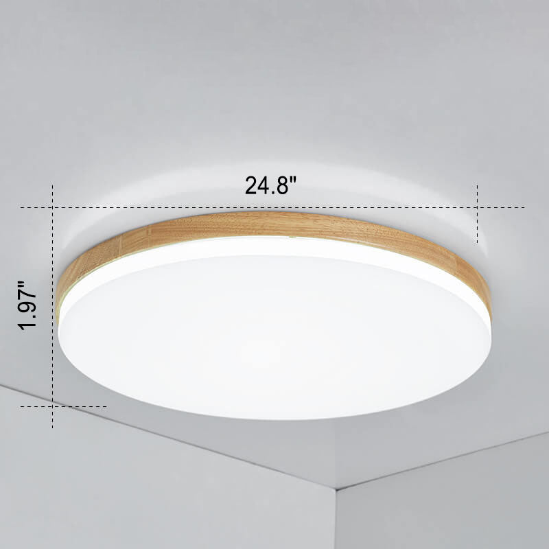 Nordic Solid Wood Round LED Flush Mount Light