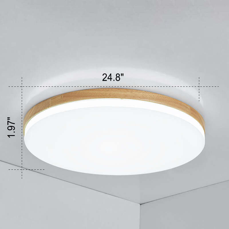 Nordic Solid Wood Round LED Flush Mount Light