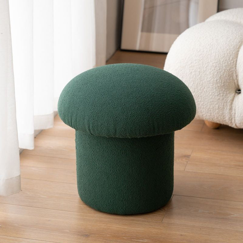 Scandinavian Lambswool Wood Round Mushroom Vanity Stool — Dark Green