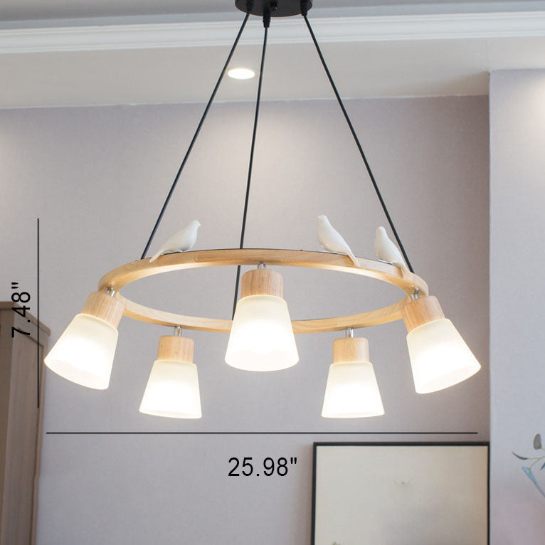 Nordic Minimalist Solid Wood Bird Chandelier