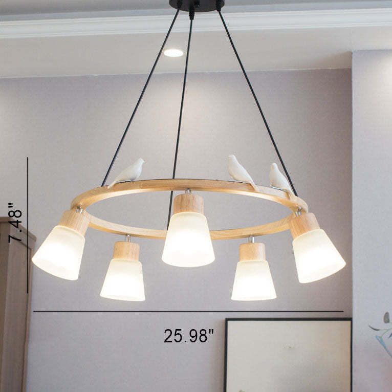 Nordic Minimalist Solid Wood Bird Chandelier