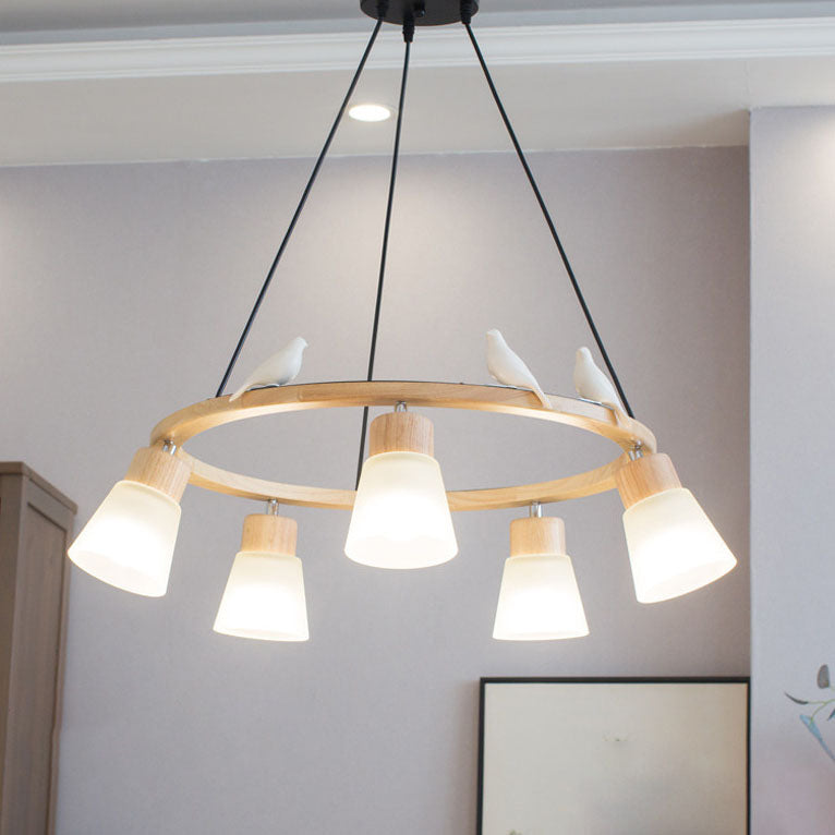 Nordic Minimalist Solid Wood Bird Chandelier