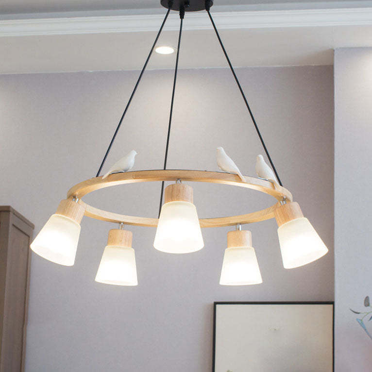 Nordic Minimalist Solid Wood Bird Chandelier
