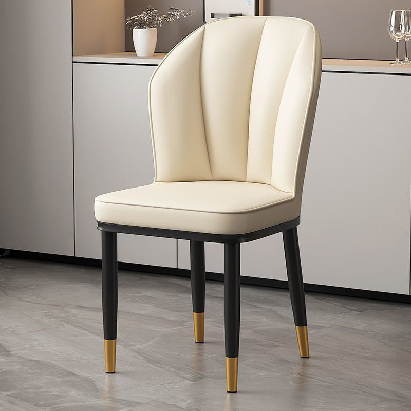 Modern PU Leather Wing-Back Dining Chair — Off-White + Gold Legs