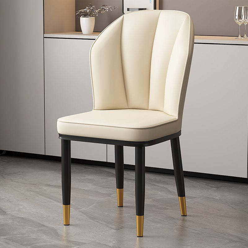 Modern PU Leather Wing-Back Dining Chair — Off-White + Gold Legs